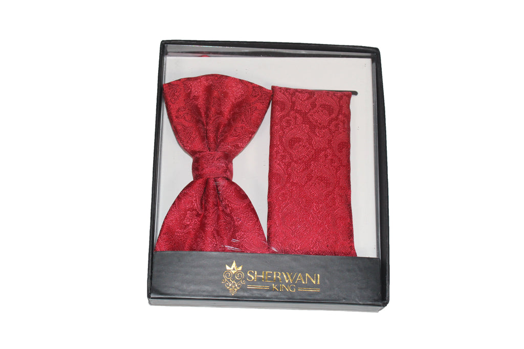 Red Brocade Silk Bow Tie and Pocket Square Set
