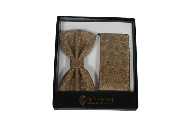 Gold Brocade Silk Bow Tie and Pocket Square Set