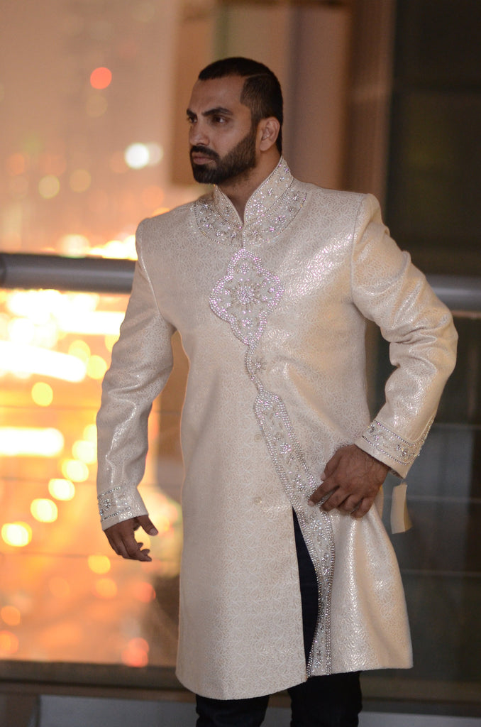 Gold Sherwani with Swarovski Embroidery