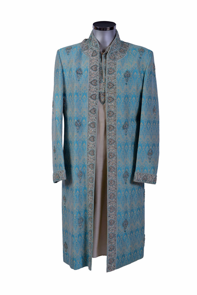 Zakaria - Light Blue Pattern Embroidered Sherwani - Sherwani King - - 2