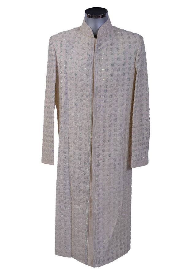 Jabrar - White Front Embroidered Sherwani in Silk - Sherwani King - - 2