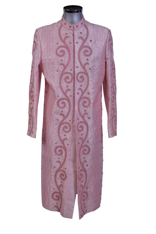 Khafiz - Light Pink Raw Silk Sherwani - Sherwani King - - 1