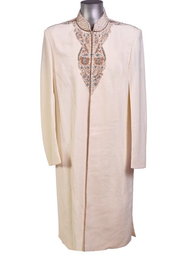 Haroon - Off-White Hand Embroidered sherwani - Sherwani King - - 1
