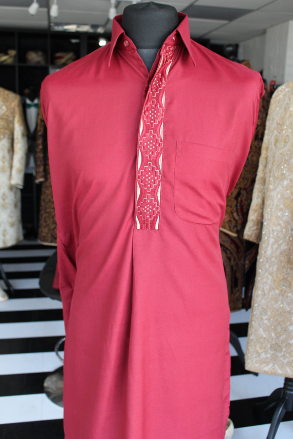 Red Cotton Salwar Kameez with Threadwork Detail