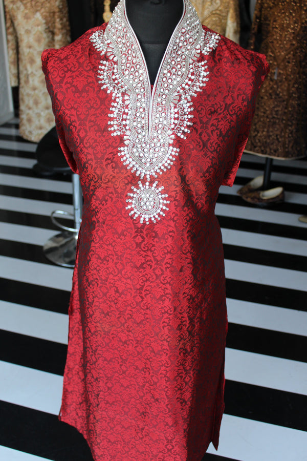 Red Brocade Embroidered Kurta Sherwani