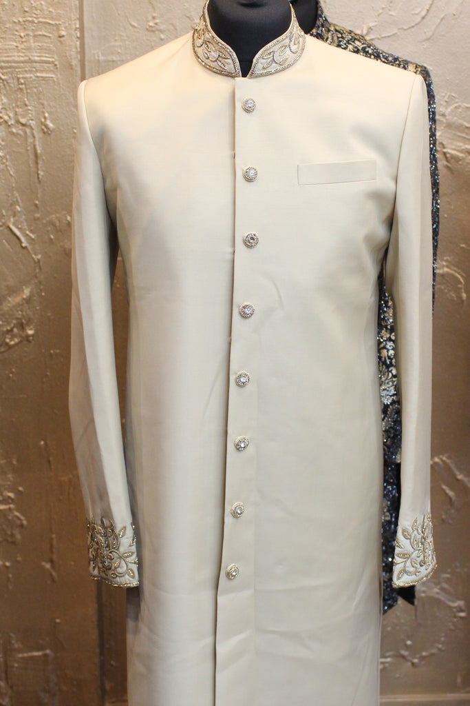 Beige Sherwani with Gold Buttons