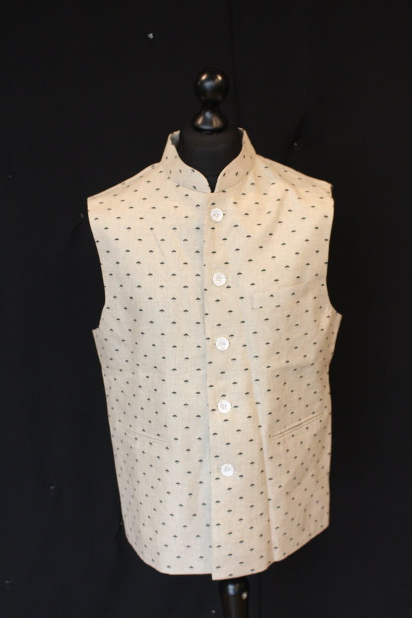 Beige Patterned Pakistani Waistcoat