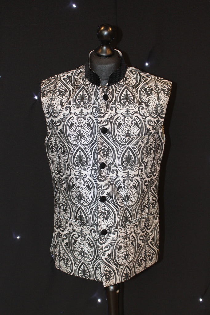 Black and Silver Brocade Multi-Patterned Indian Waistcoat