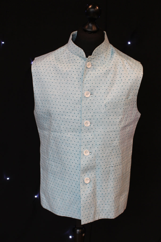 Sky Blue Indian Waistcoat with Discrete Patterning