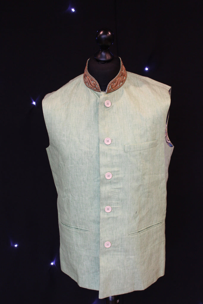 Green Indian Waistcoat with Psychedelic Interior Patterning