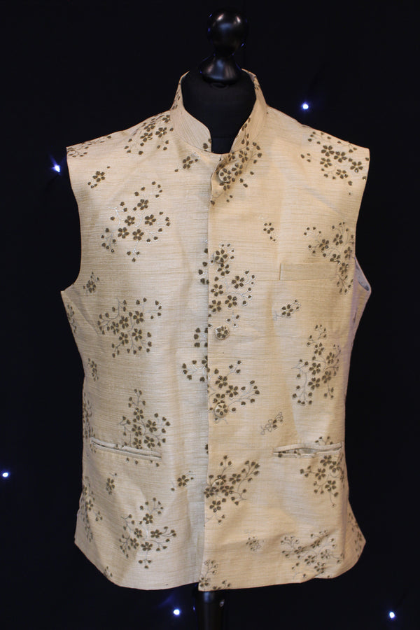 Gold Indian Waistcoat with Floral Embroidery