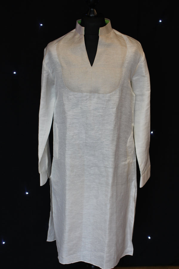 Plain White Pakistani Kurta with Chest Variation
