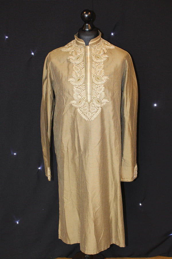 Gold Pakistani Kurta with Floral Details