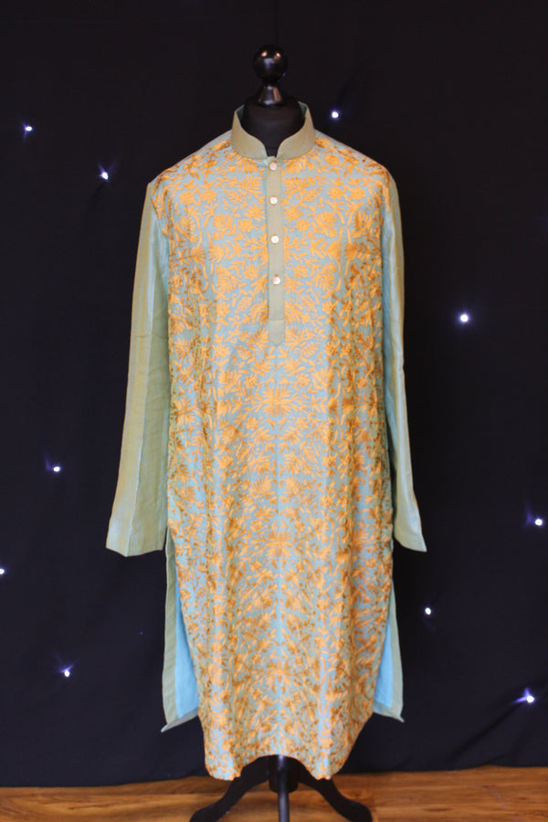 Turquoise Indian Kurta with Gold Floral Details