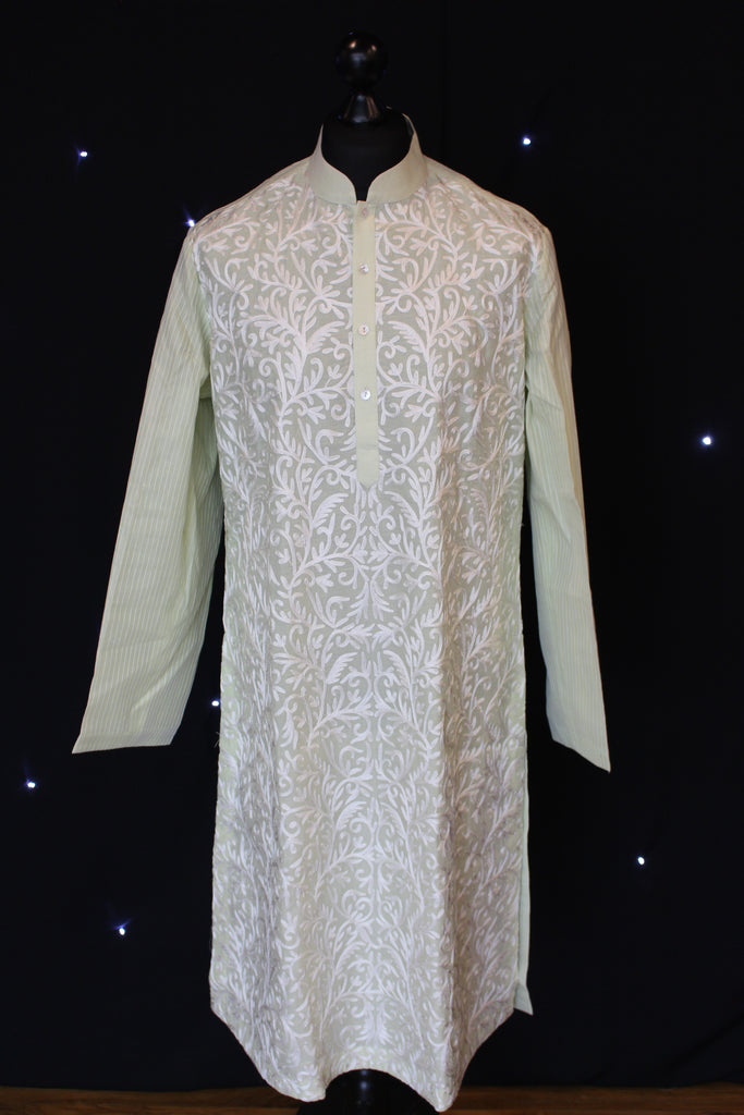 Green Pakistani Kurta with Floral Detailing