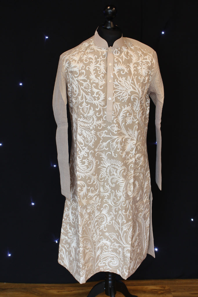 Brown Pakistani Kurta with Floral Detailing
