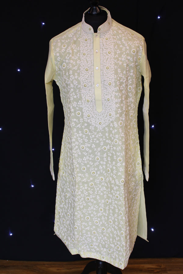Yellow Indian Kurta with Floral Detailing