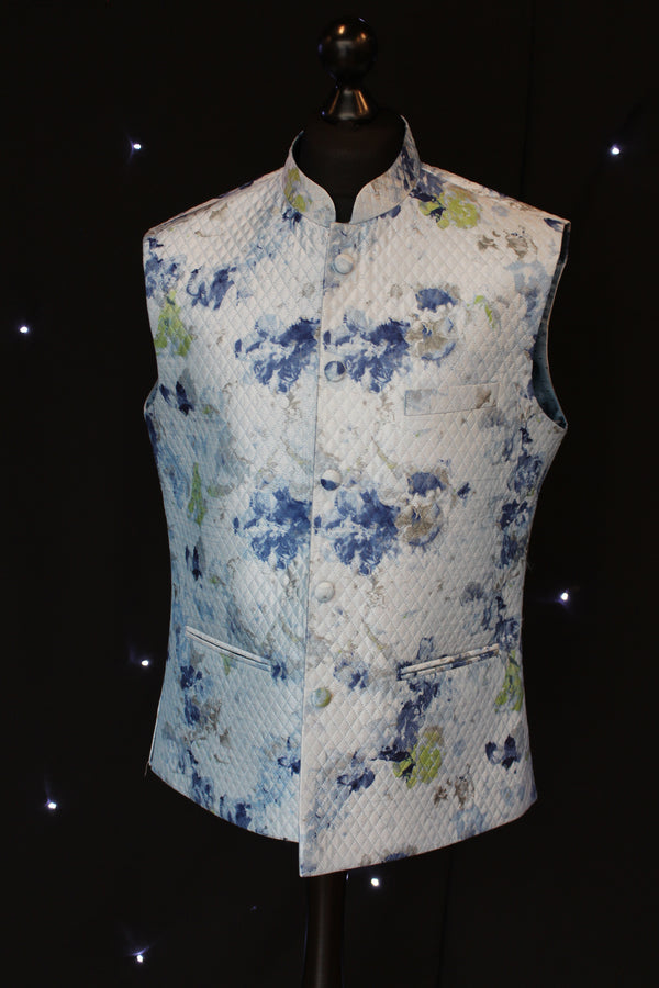 Sky Blue Indian Waistcoat with Artistic Pattern