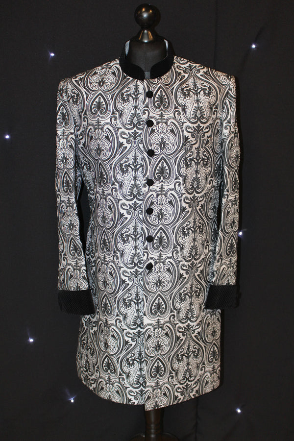 Silver and Black Brocade Sherwani