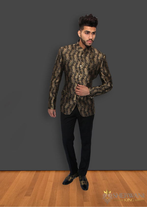 Black and Gold Paisley Brocade Jodhpuri Jacket