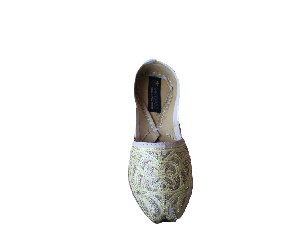 Boys Cream Mojari Khussa shoe with gold felt and gold embroidery - 3