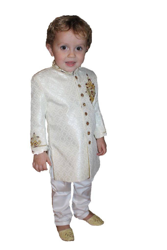 Boys Silk Sherwani in White