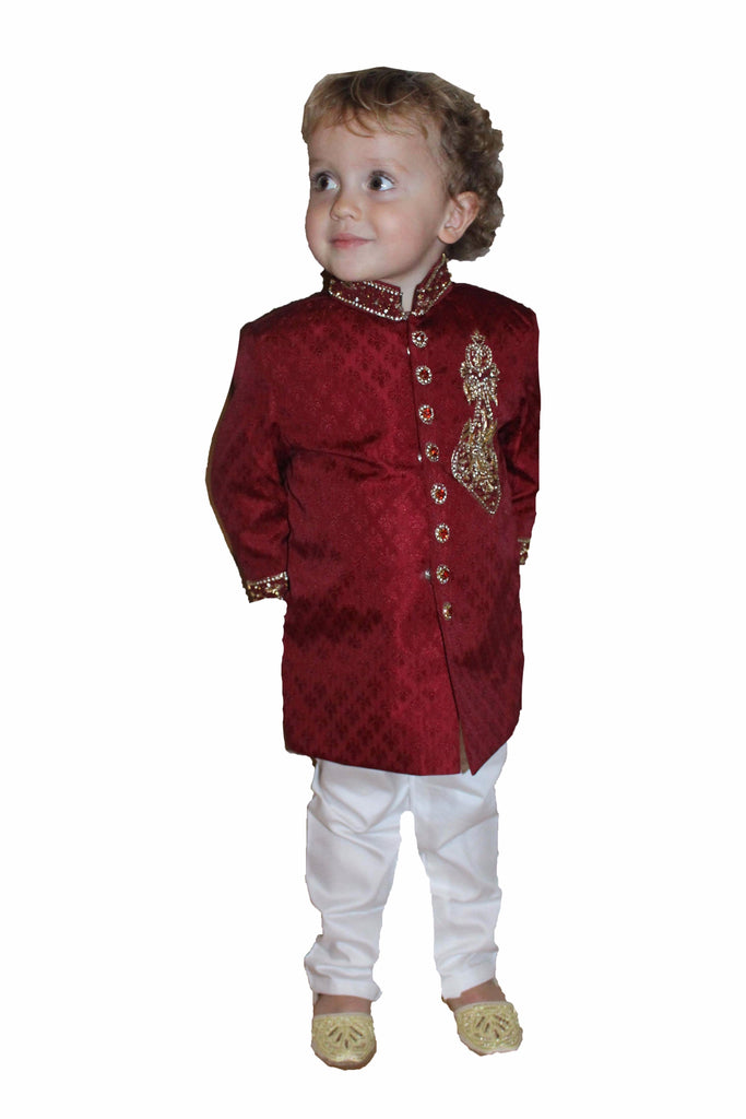 Boys Silk Sherwani in Red