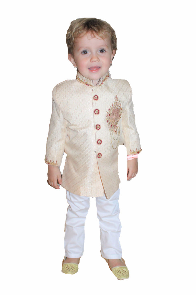 Boys Silk Sherwani in Rose Gold