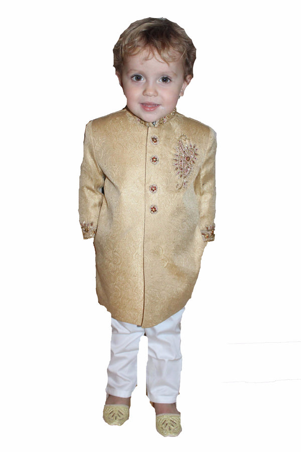 Boys Silk Sherwani in Gold 2