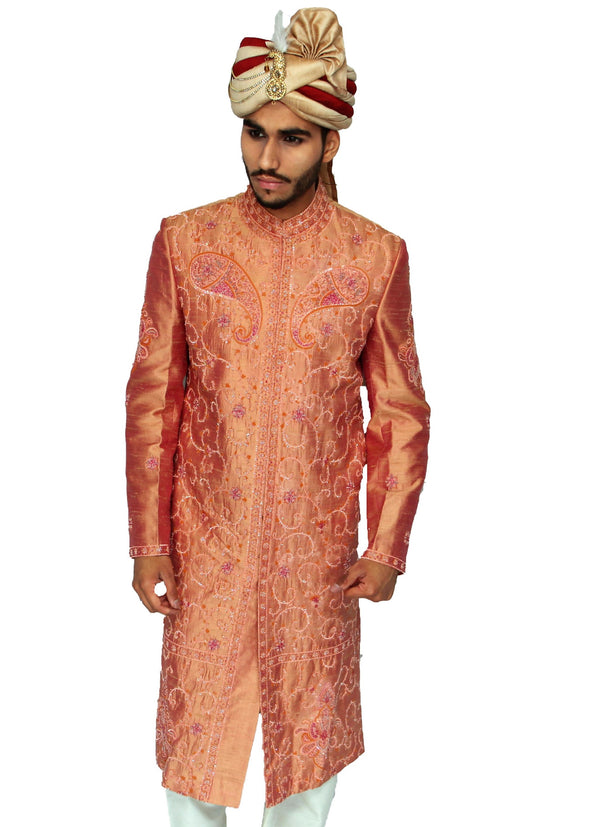 Orange Embroidered Indian Sherwani