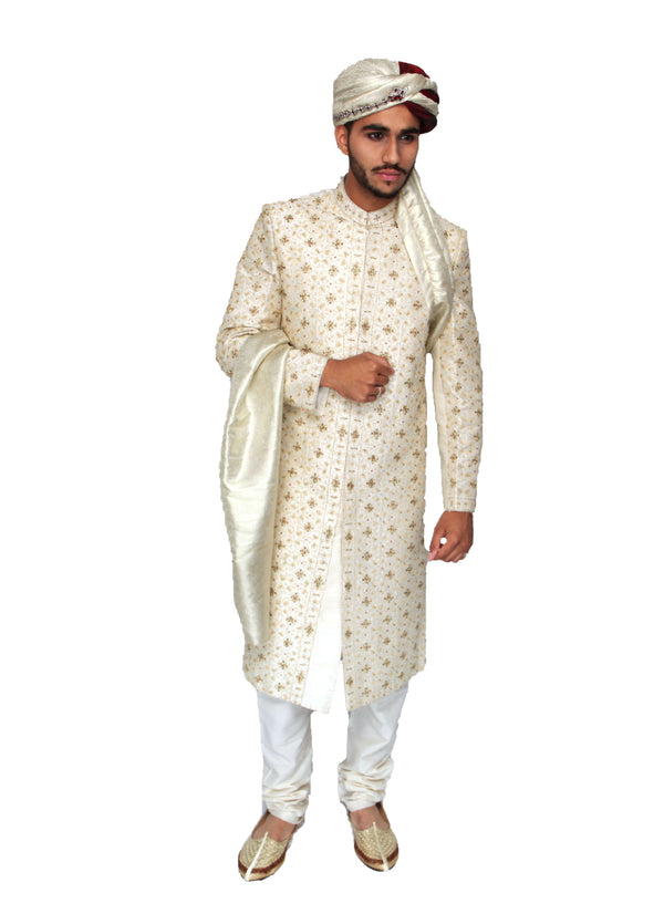 Off-white Hand Embroidered Indian sherwani