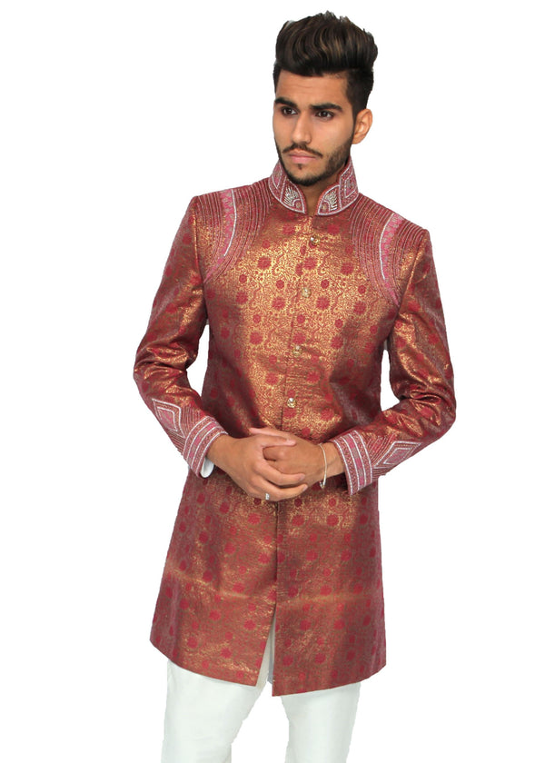 Rouge Red Gold Sherwani with Diamante