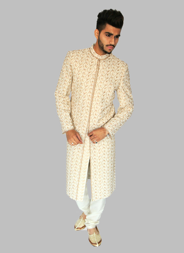 Off-White & Gold Zardozi Embroidered Indian Sherwani