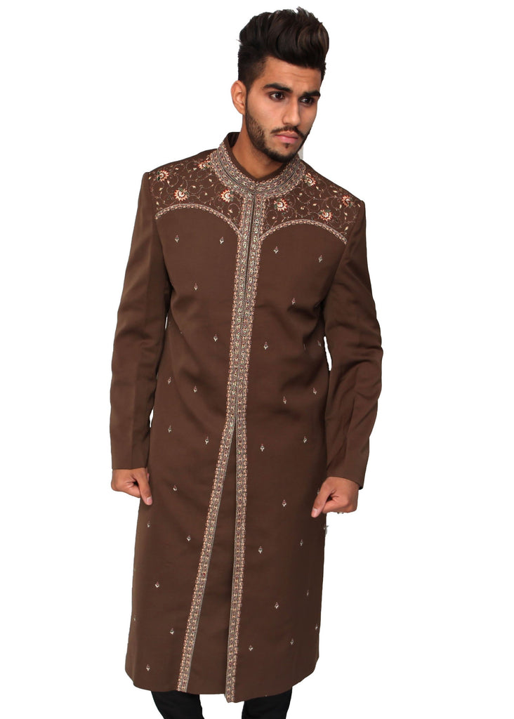 Iridescent Chocolate Brown Zardozi Indian Style Sherwani