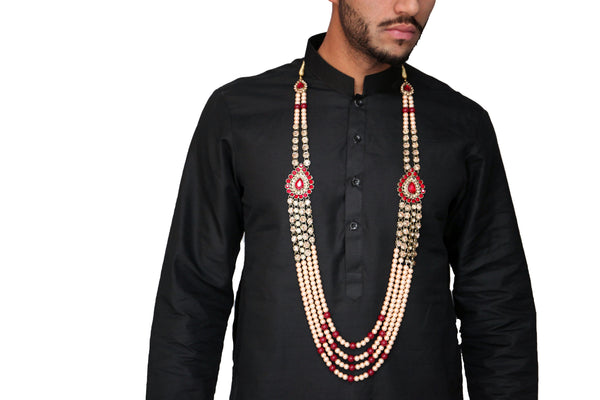 Gold Pearl and Kundan Haar with Ruby Accents Necklace Mala