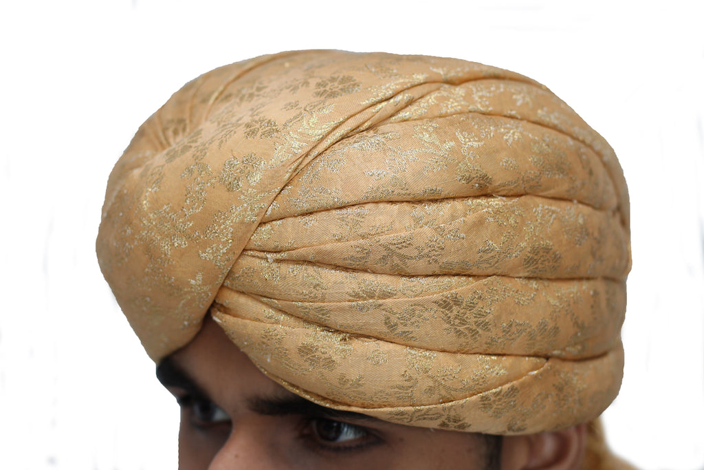 Gold Brocade Turban Hat with Shawl Trail