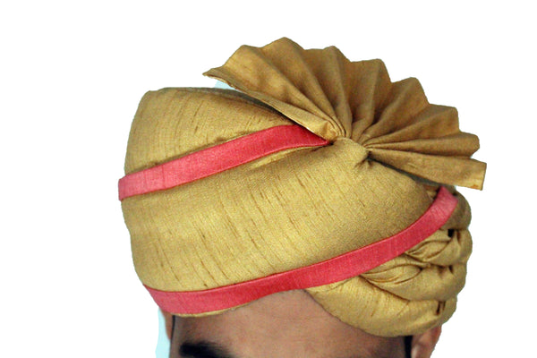 Gold and Peach Safa Turban Hat with Fan