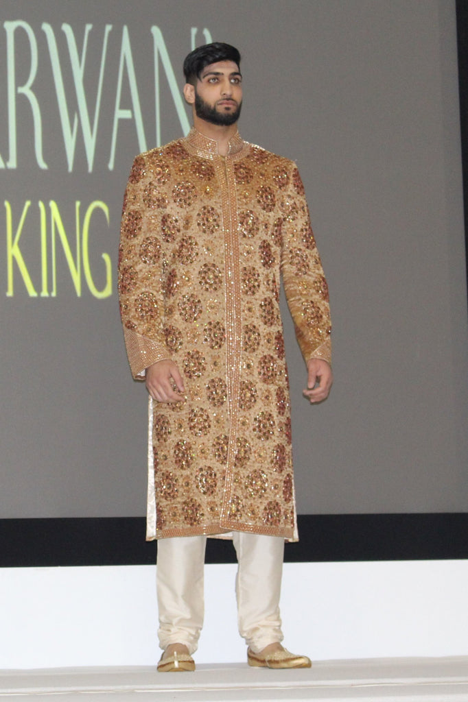 Caramel Gold Sherwani with Rich Stone Roses