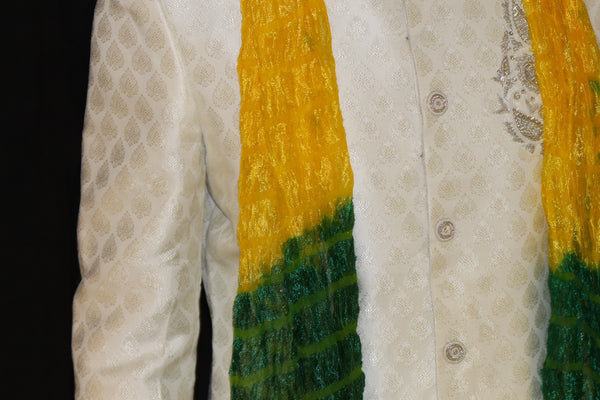 Yellow Mehndi Indian Mens Stole Scarf Shawl Small
