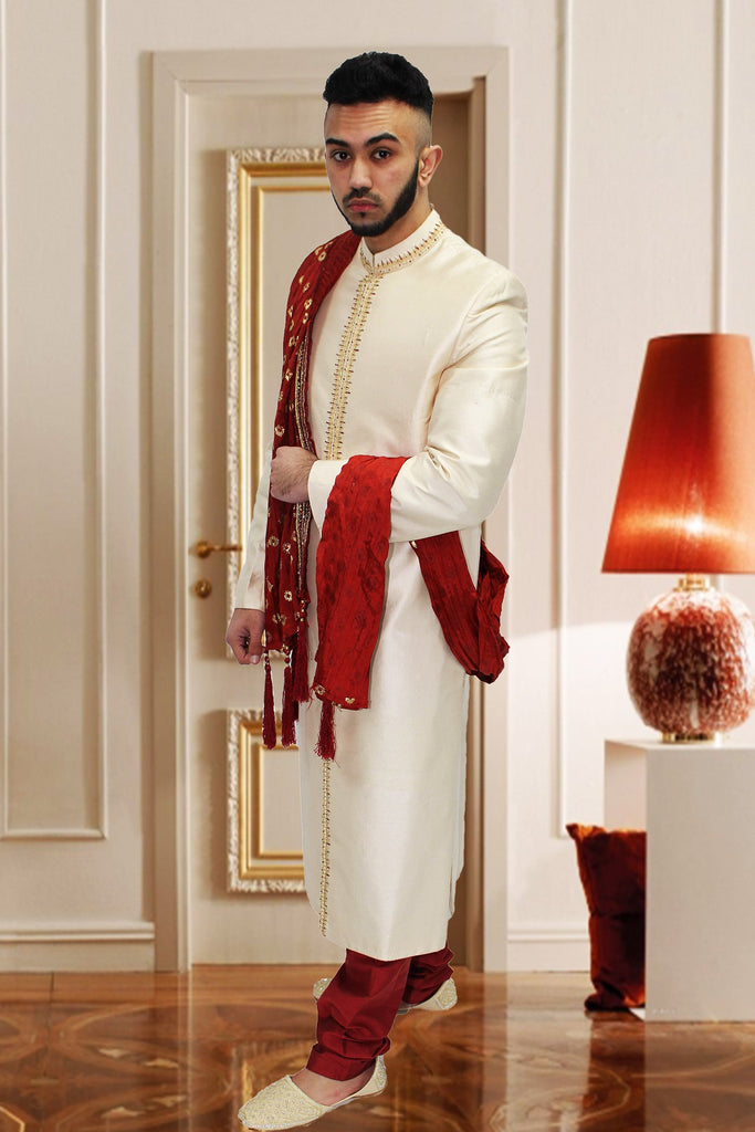 Off White Indian Sherwani with Center Embroidery