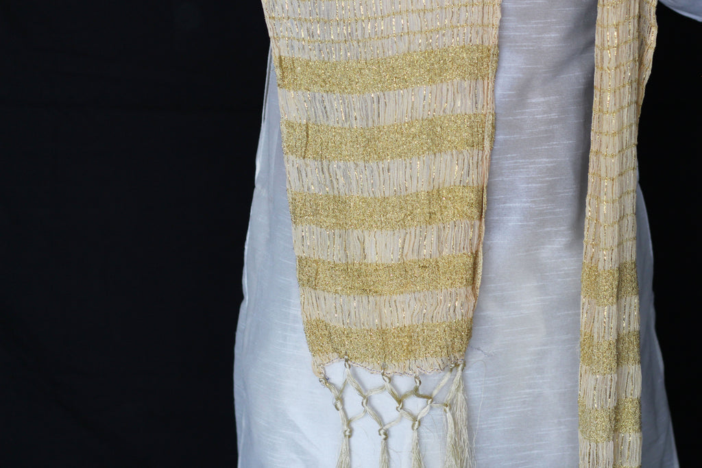 Gold and Ivory Indian Mens Stole Scarf Shawl