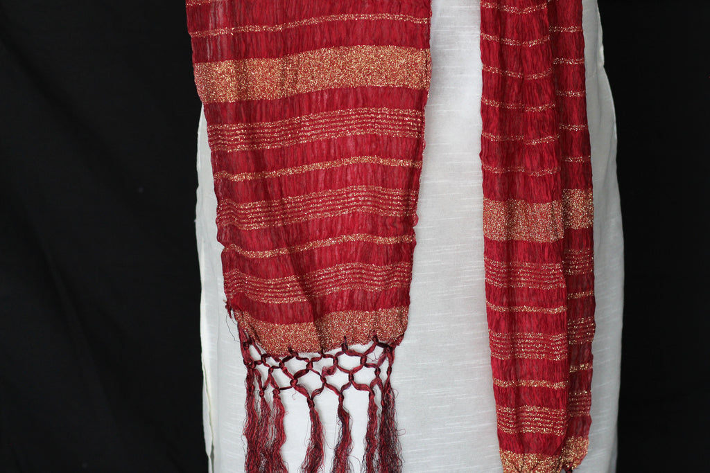 Maroon Sherwani Scarf with Gold Stripe Effect