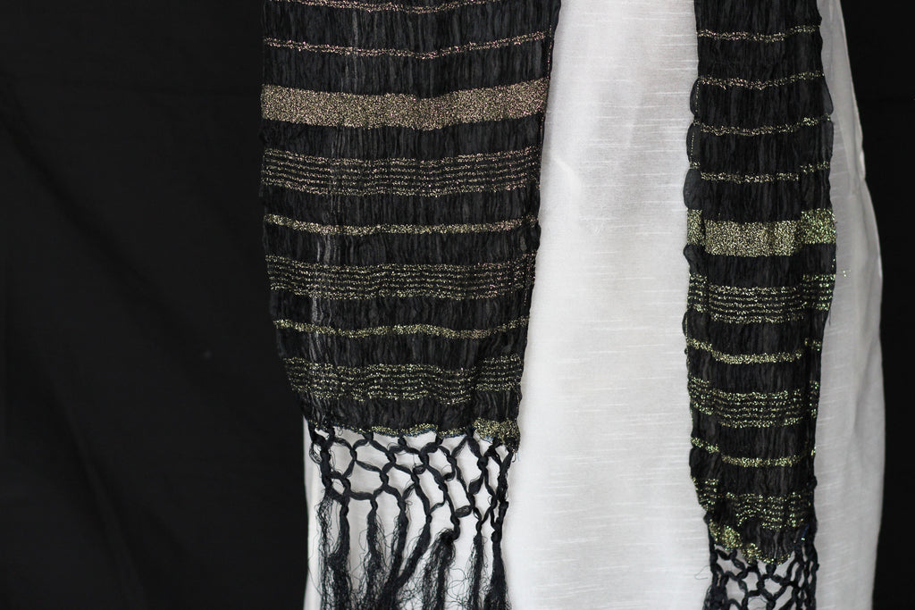 Black with Gold Stripe Indian Mens Stole Scarf Shawl