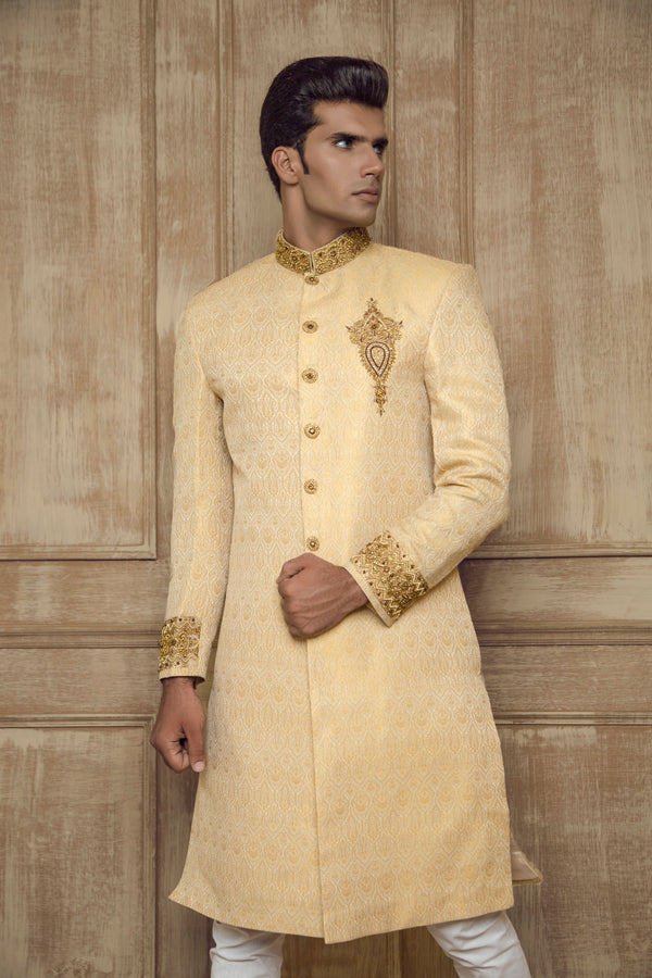 Gold Classic Sherwani with Light Embroidery