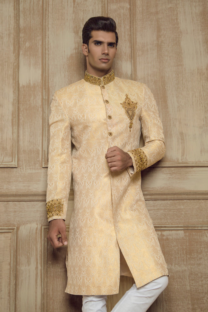 Gold Modern Sherwani Jacket with Light Embroidery