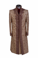 Gold Sherwani with Bronze Vines and Red Chest Piece