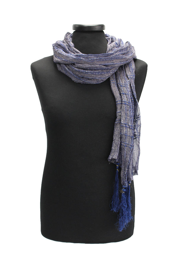 Dark Blue Scarf with Silver Threadwork Details