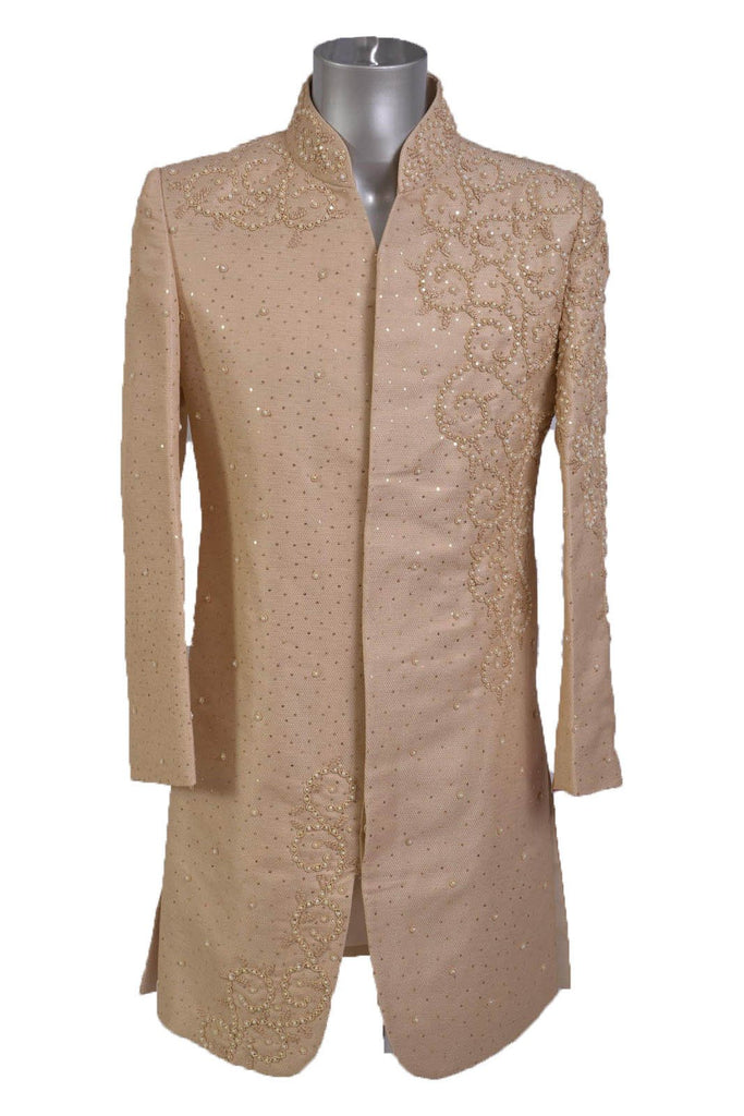 Champagne Gold Sherwani with Full Pearl Detail