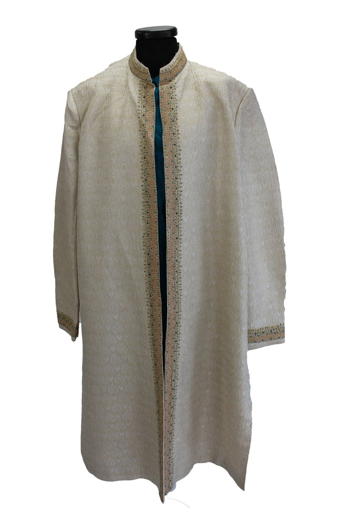 Kulfri- Ivory & Emerald Green 3 piece Sherwani - Sherwani King - - 1